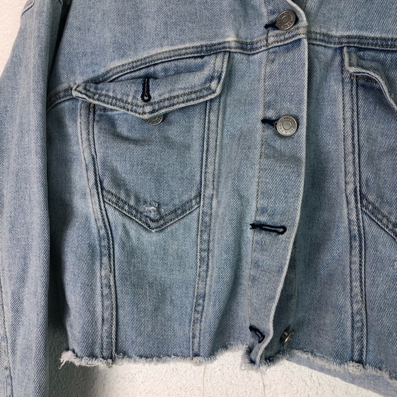 Pacsun Crop Jean Jacket Distressed Denim Button - Picture 2 of 9